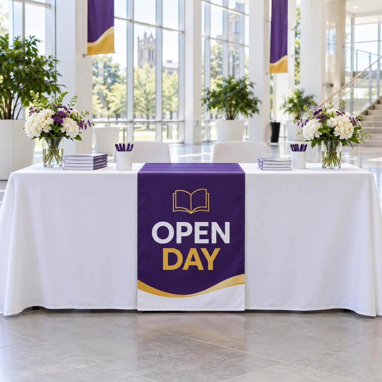 Branded Table Runner shown with education event artwork.