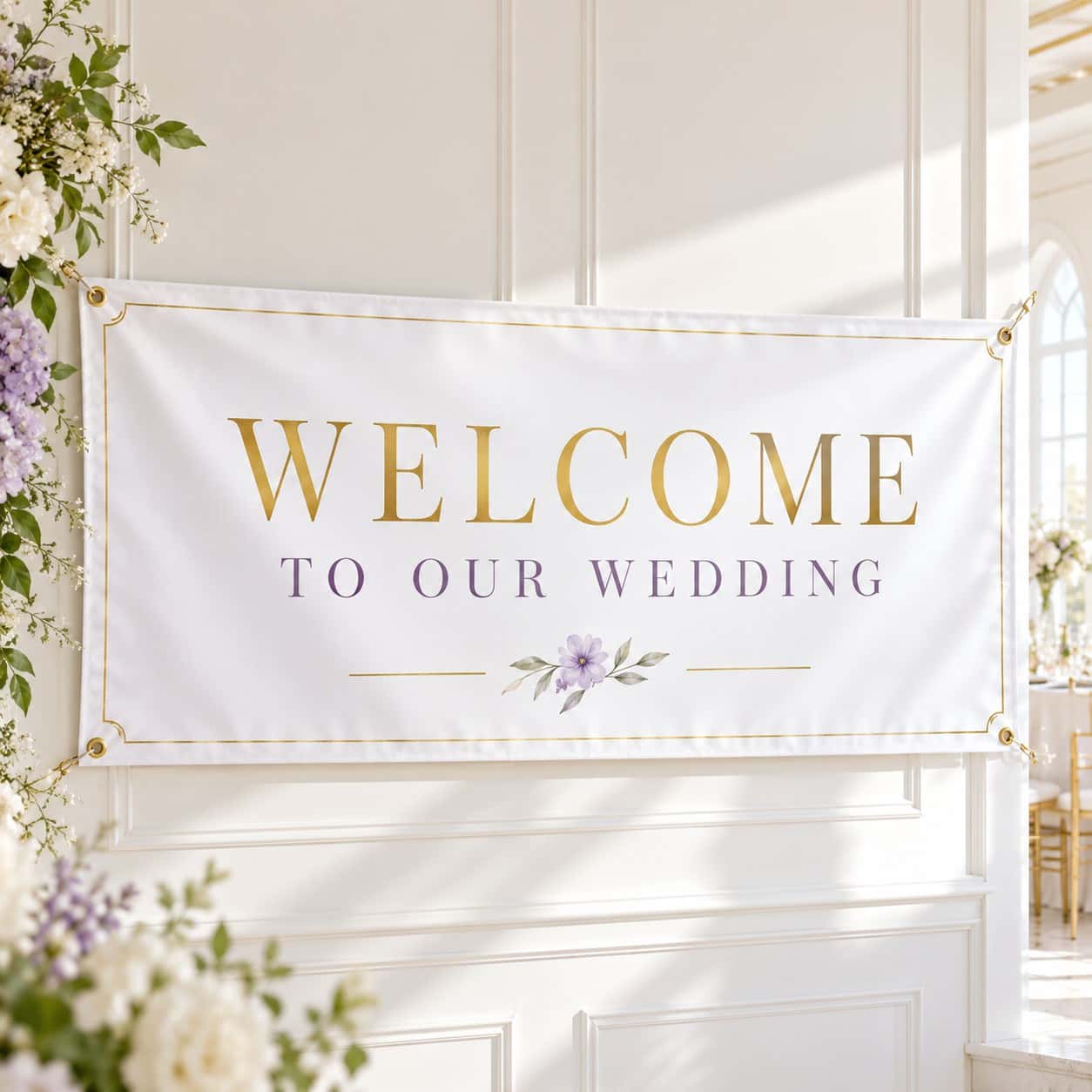 Wedding Banner & Welcome Sign shown with wedding celebrations event artwork.