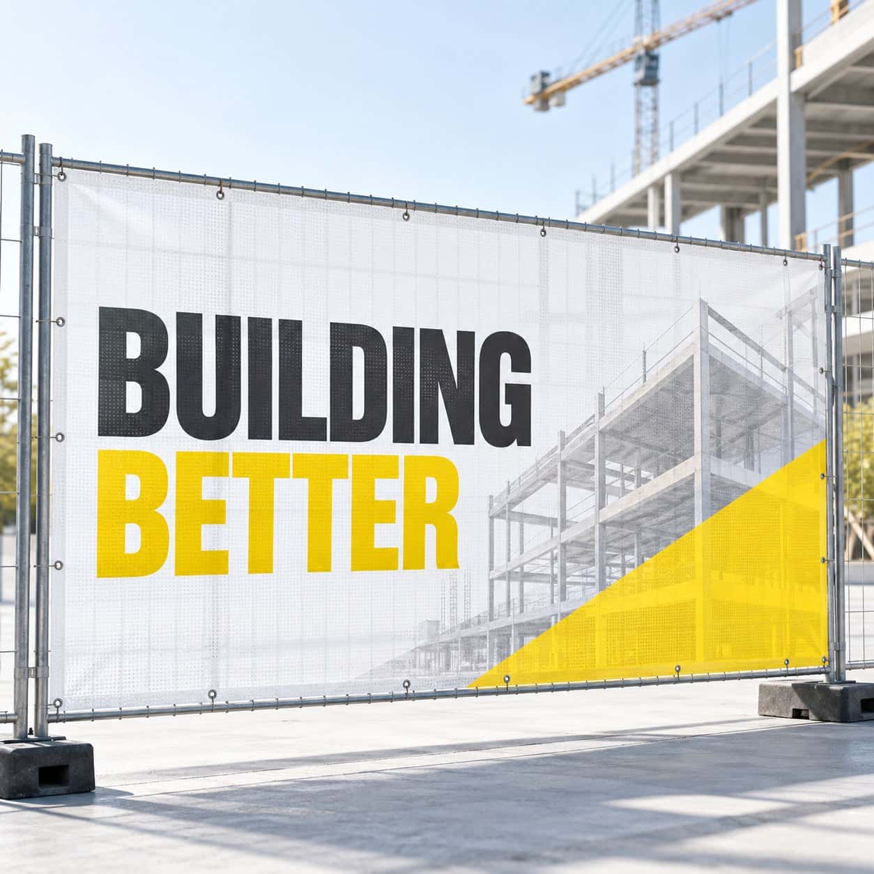 Mesh Banner shown with construction and infrastructure event artwork.