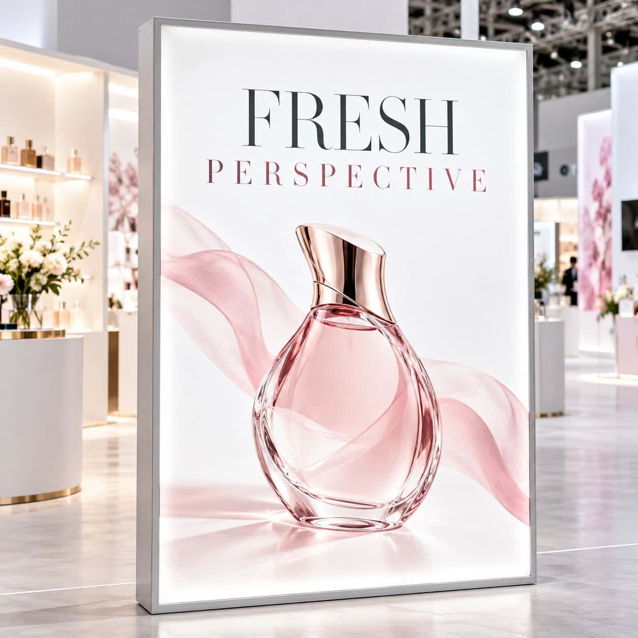 Backlit Banner shown with retail beauty event artwork.