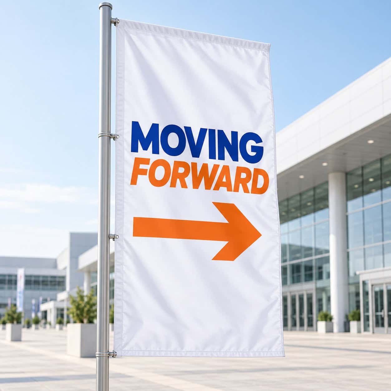 Custom Flag Banner shown with logistics and shipping event artwork.
