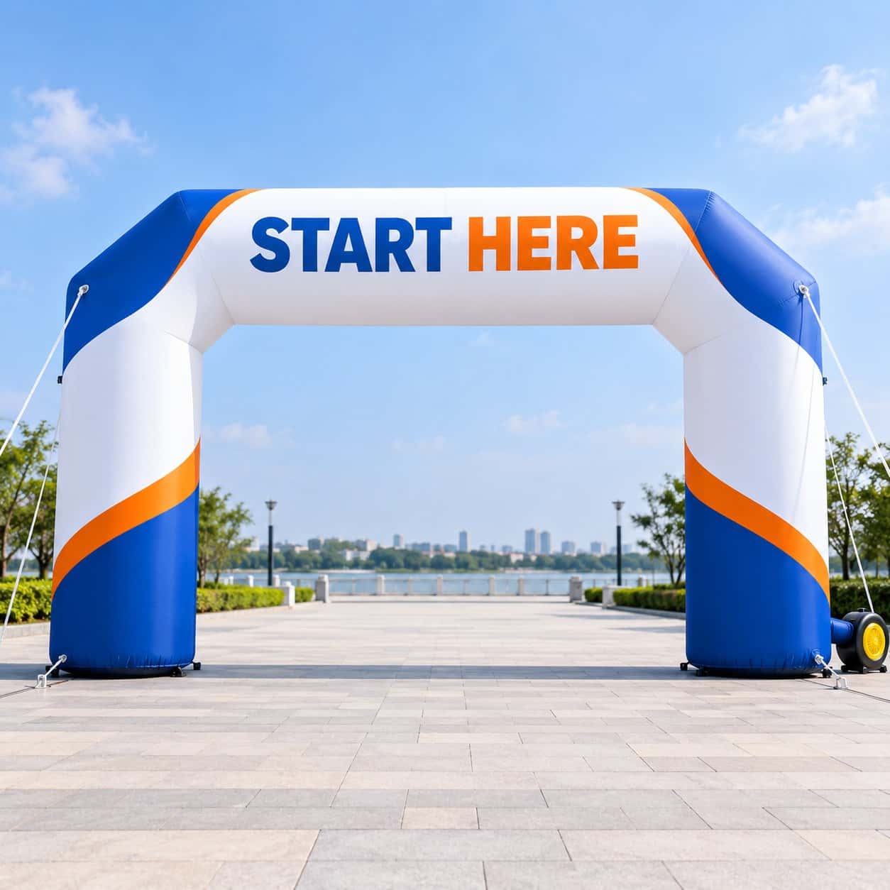 Inflatable Arch shown with sports and endurance event artwork.
