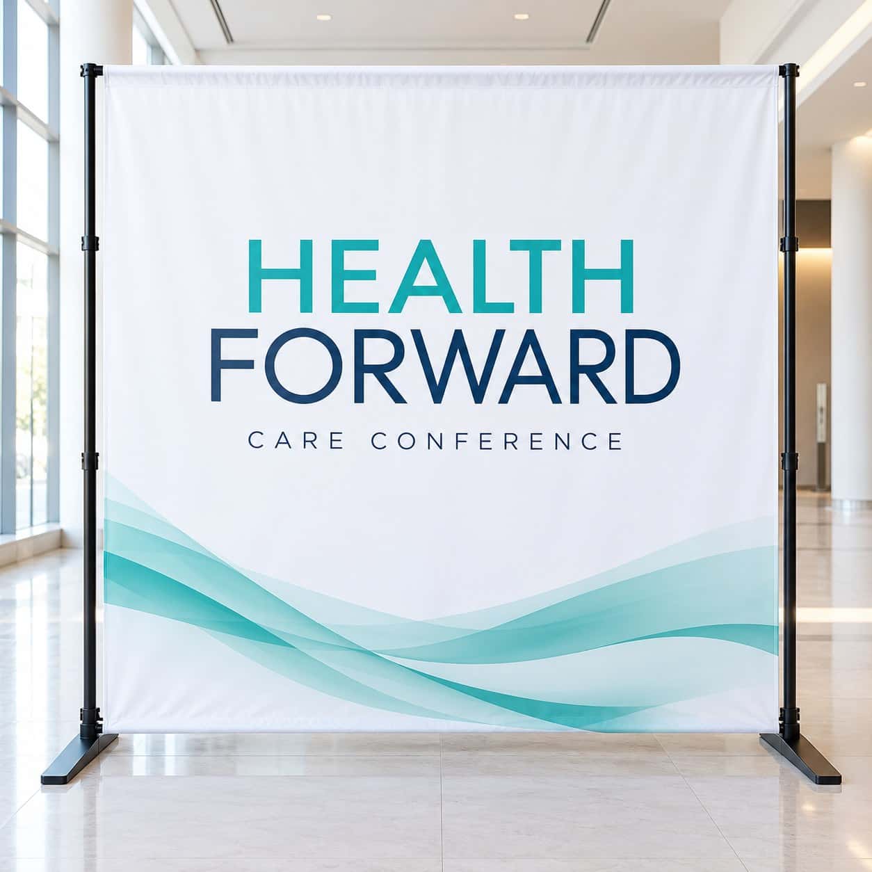Photo Booth Backdrop shown with healthcare event artwork.