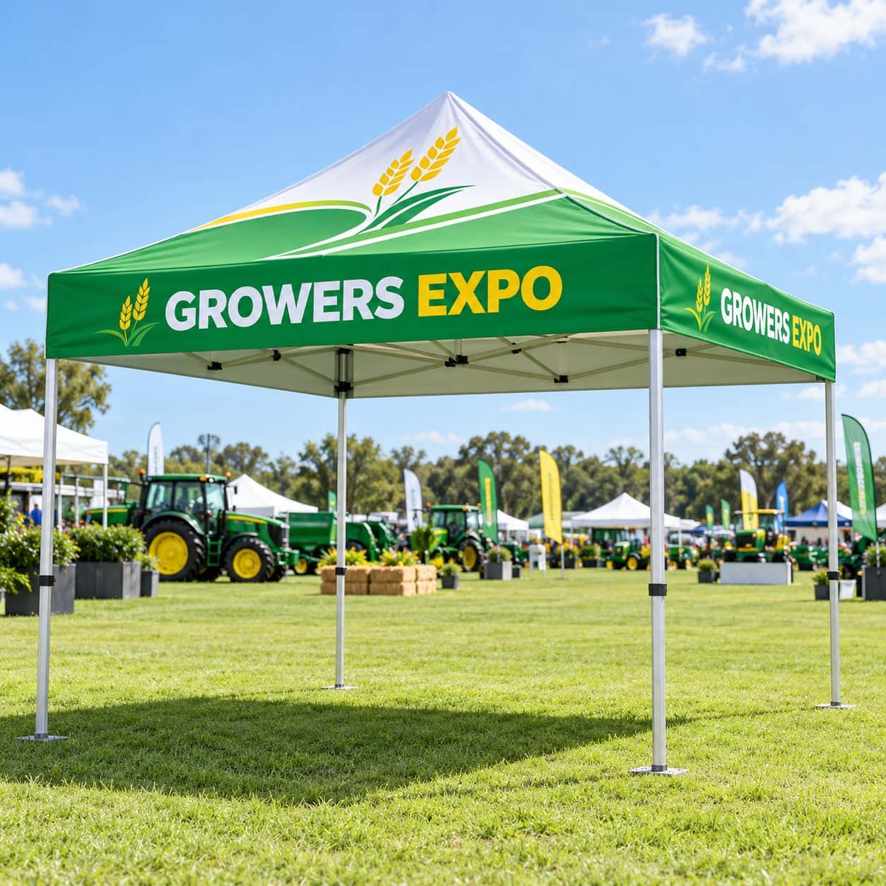 Branded Gazebo / Canopy Tent (3×3m) shown with agriculture event artwork.