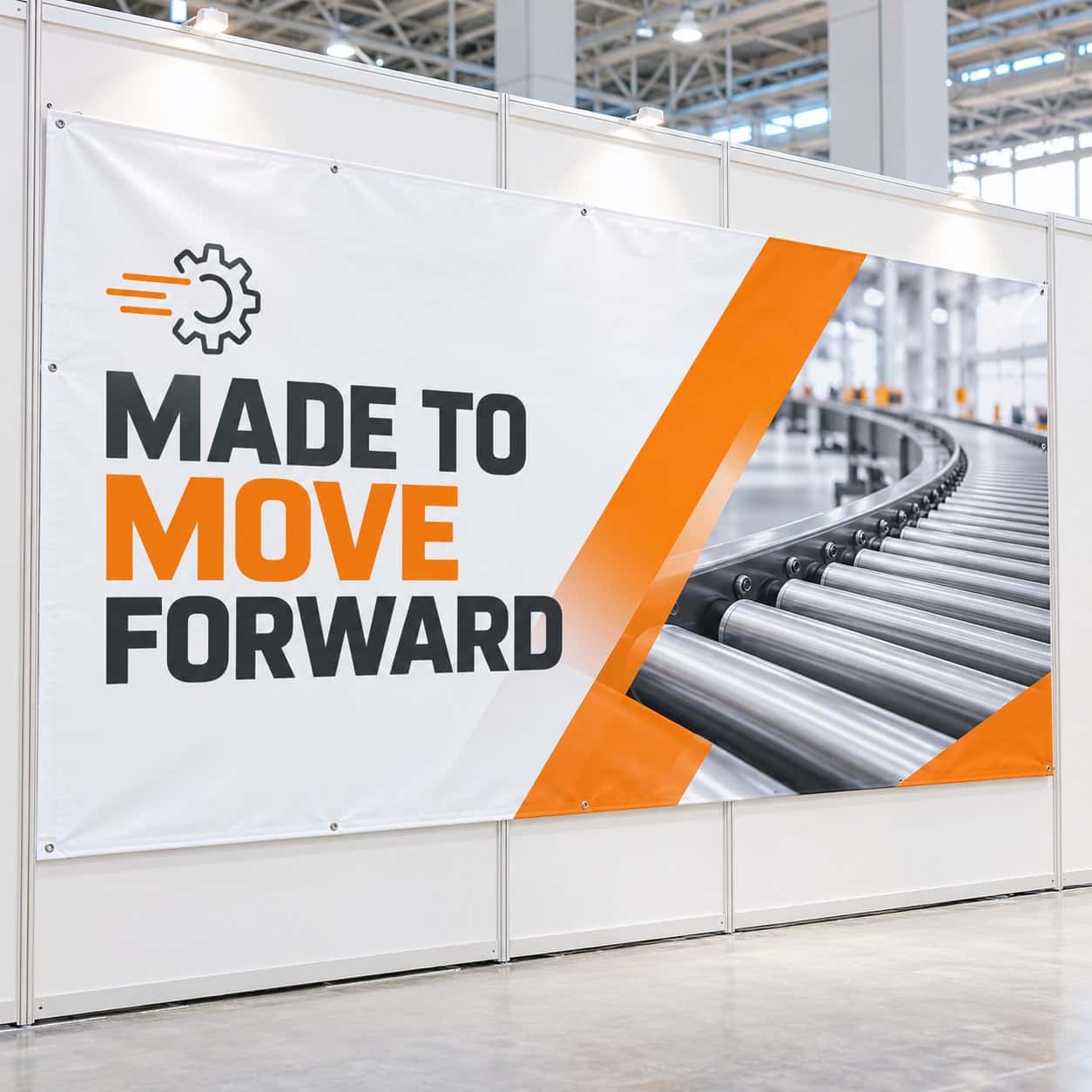 Trade Show Banner shown with manufacturing and trade event artwork.