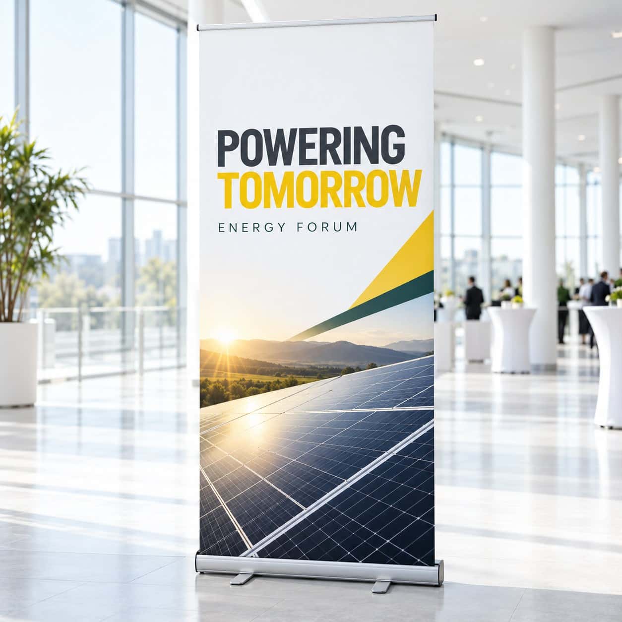Standard Roll-Up Banner (85×200cm) shown with energy event artwork.